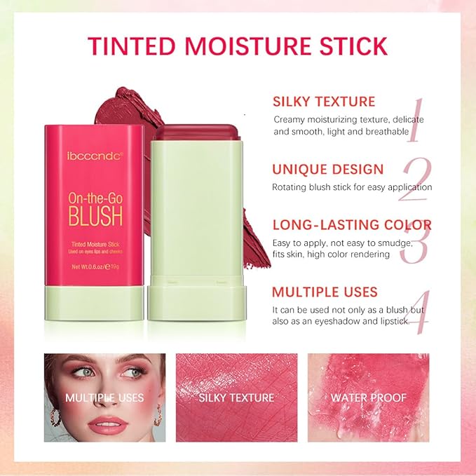 Multi-Use Makeup Blush Stick,Cream Blush Stick,Solid Moisturizer Stick,Waterproof