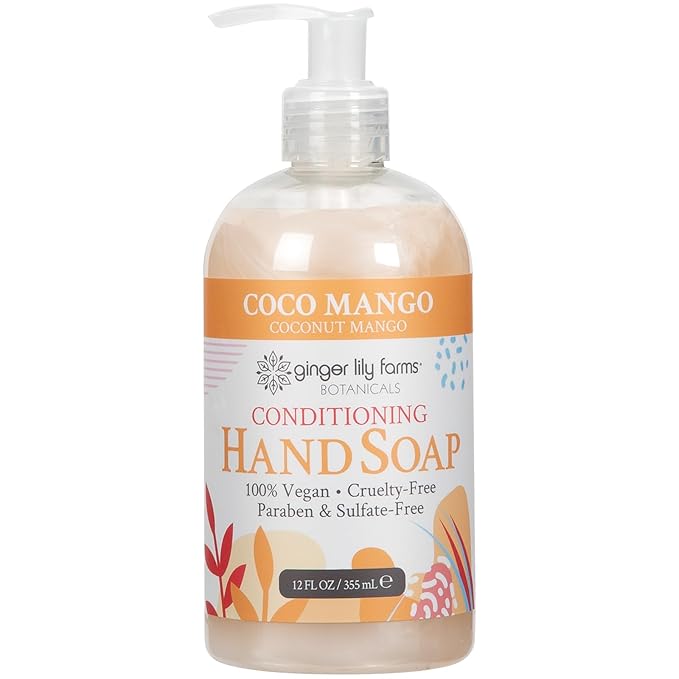 Ginger Lily Farms Botanicals Conditioning Liquid Hand Soap, Coco Mango, 100% Vegan & Cruelty-Free, Coconut Mango Scent, 12 Fl Oz (Pack of 6)