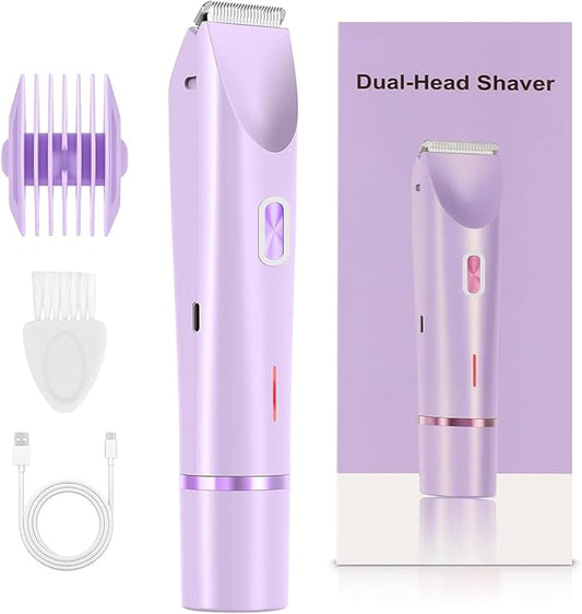 2025 New 2-in-1 Bikini Trimmer & Electric Shaver for Women - Cordless Wet/Dry Electric Razor Kit, Waterproof Hair Removal for Face/Lips/Underarms/Legs/Pubic Areas (Purple)