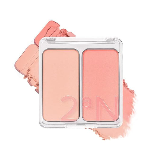 2aN Dual Color Face Blusher, Buildable & Blendable Cheek Color, Natural & Vibrant Finish, Powder Blush, Korean Beauty (03 Coco Coral)