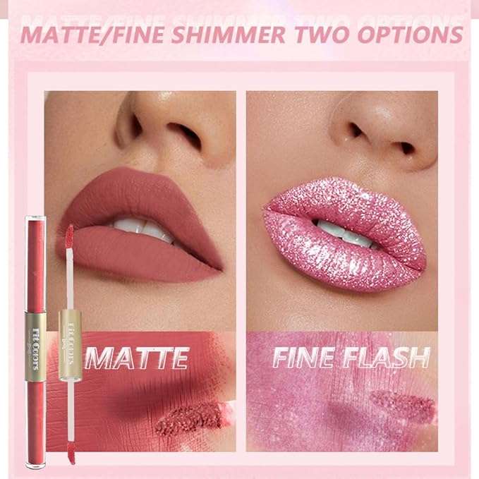Double-end 2-in-1 Matte & Shimmery Lip Gloss Set, 3 PCS/Set (Set B, 3pcs)