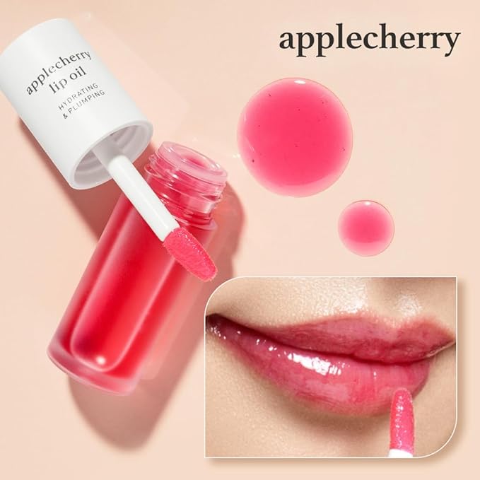 NOONI Korean Hydrating Lip Oil - Applecherry | Long-Lasting, Moisturizing, Plumping, Revitalizing for Dry Lips, Waterproof, No Peel Off, Hydrating, Nourishing Crystal Clear, 0.12 FL Oz