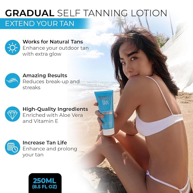 Bronze Tan Gradual Self Tanner Lotion & Tan Extender - Coconut Scented - Aloe Vera & Vitamin E Enriched - Streak-Free Nourishing Sunless Tanning Lotion (200ml)