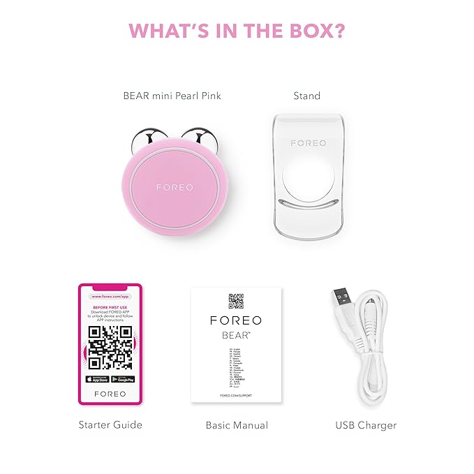 FOREO BEAR Mini Microcurrent Facial Device - Face Sculpting Tool - Firm & Contour - Reduce Double Chin - Non-Invasive - Increases Absorption of Facial Skin Care Products - Pearl Pink
