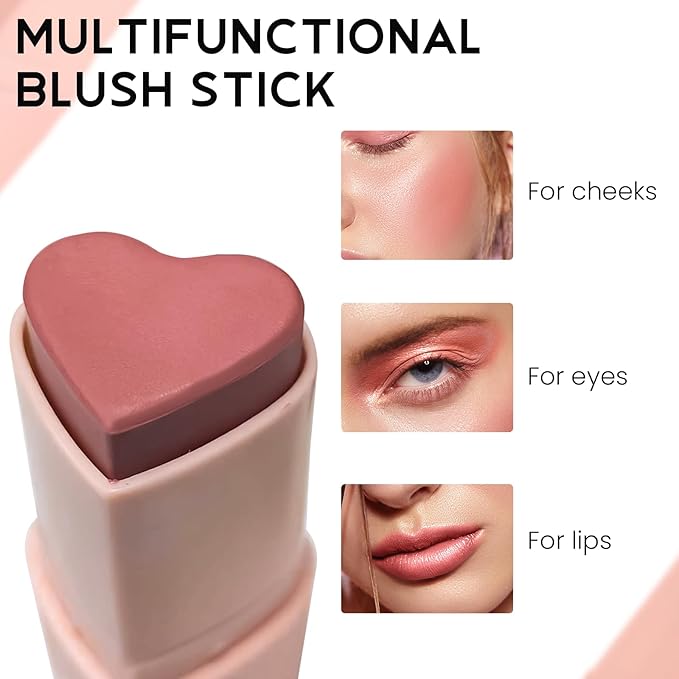 Blush Stick for Cheeks, Cream Blush with Heart-shaped, Blush Him