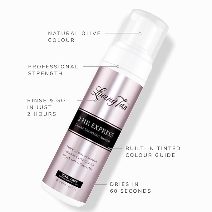 Loving Tan 2 HR Express Mousse, Ultra Dark- Streak Free, Natural looking, Professional Strength Sunless Tanner - Up to 5 Self Tan Applications per Bottle, Cruelty Free, Naturally Derived DHA-6.7 FL Oz