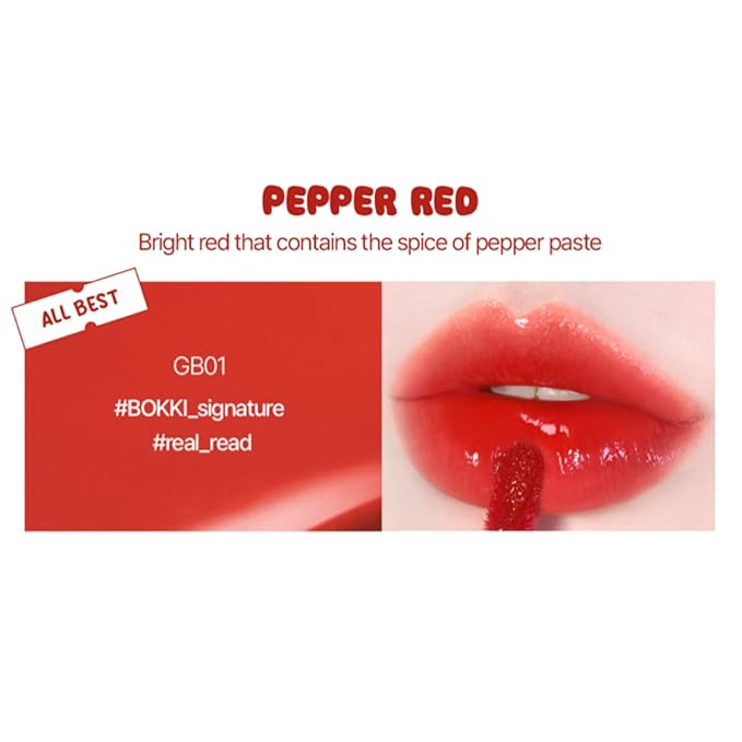 Glow Bokki Glossy Lip Tint, Korean Beauty (GB01 Pepper Red, 4.1 grams)