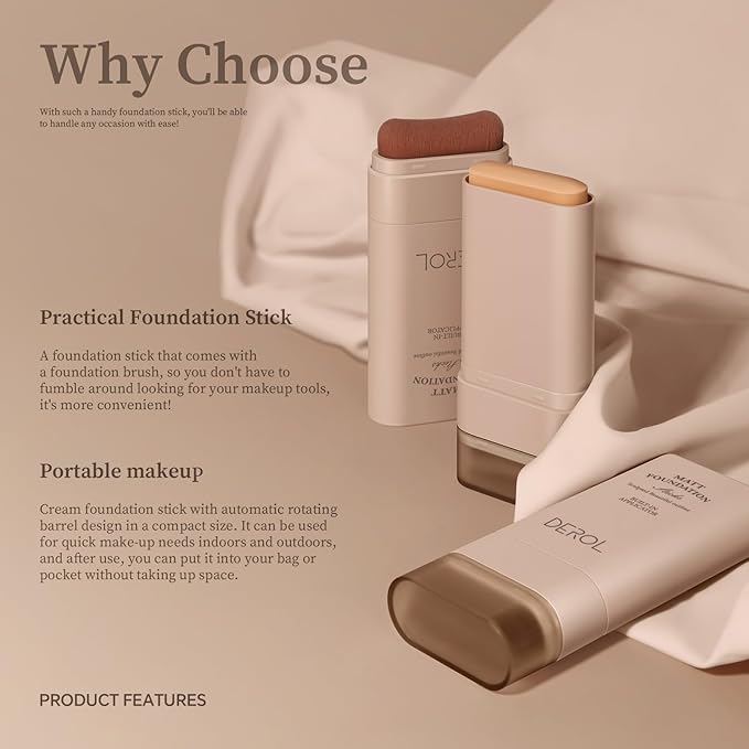 Multi-Use Foundation Stick Makeup with Brush,High Coverage Blendable Makeup Stick(#4)