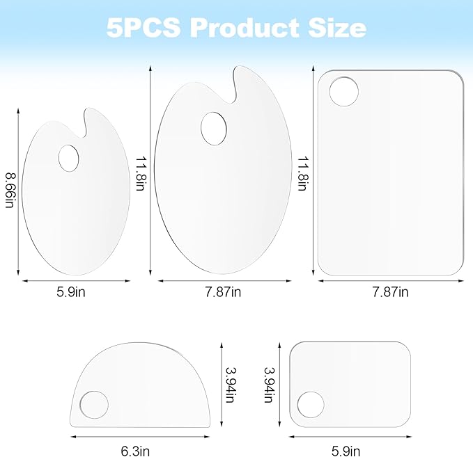 5PCS Acrylic Paint Palette Clear Paint Pallet,Transparent Non-Stick