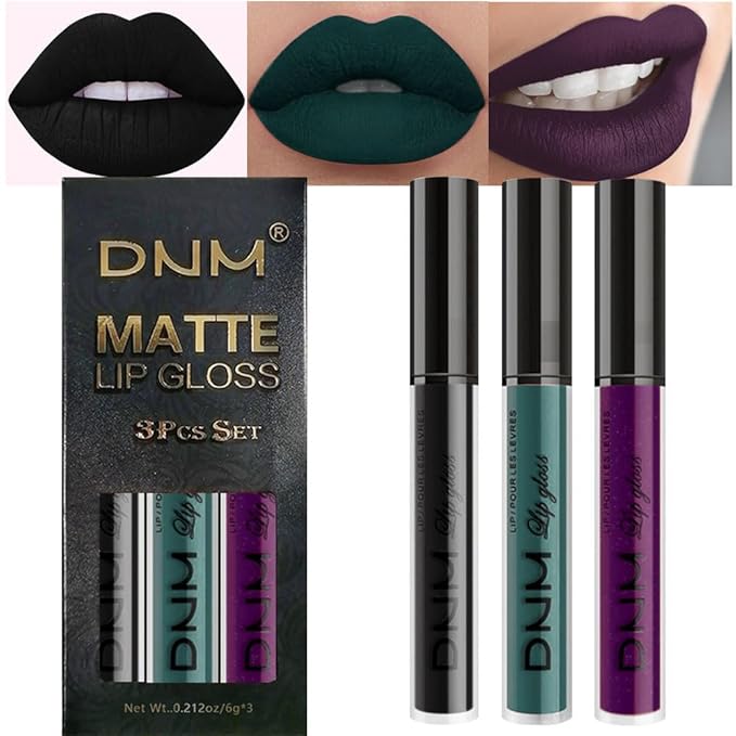 evpct 3Pcs Dark Black Green Purple Matte Liquid Lipstick Lip Stain Sets for Women Long Lasting Waterproof, 24 Hours Goth Lipstick labiales matte mate larga duracion listip 24 hours, 19#