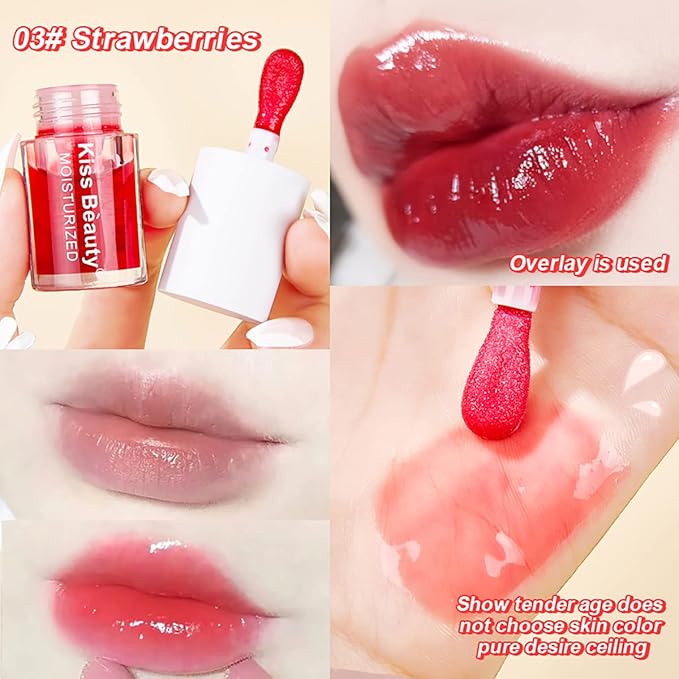 3 Pcs Fruity Plumping Lip Oil Moisturizing Hydrating Lip Care Hydrating Lip Gloss Tinted Lip Balm, Long Lasting & Nourishing Lip Glow Oil, Non-sticky Fresh Texture