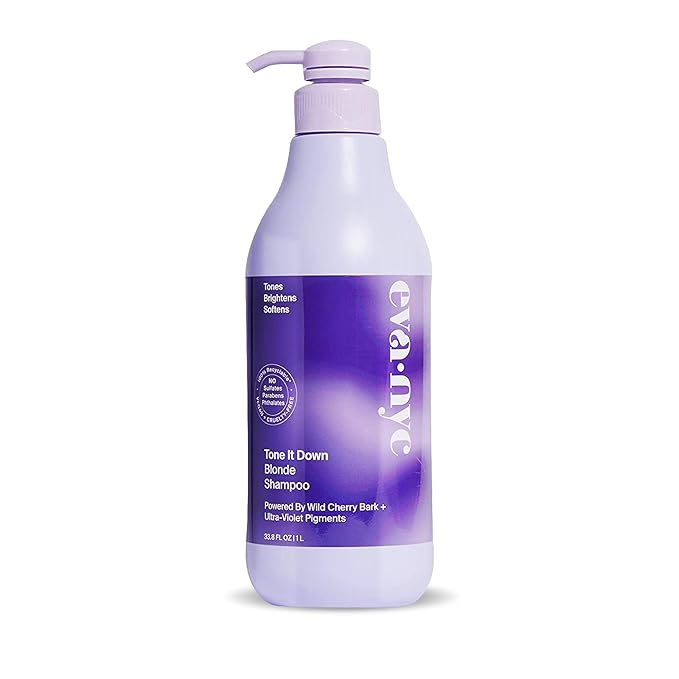 EVANYC Tone It Down Blonde Hair Shampoo, 1 L, Purple for Eliminating Brass & Yellow Tones, Vegan