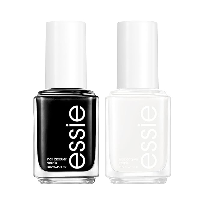 Essie Nail Polish Set, Licorice Black + Blanc White, 0.46 Fl Oz Each