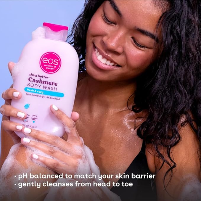 eos Shea Better Cashmere Body Wash, Fresh & Cozy, Moisturizing and Nourishing, pH Balanced Creamy Gel Formula, Paraben & Phthalate Free, Sensitive Skin,16 fl oz