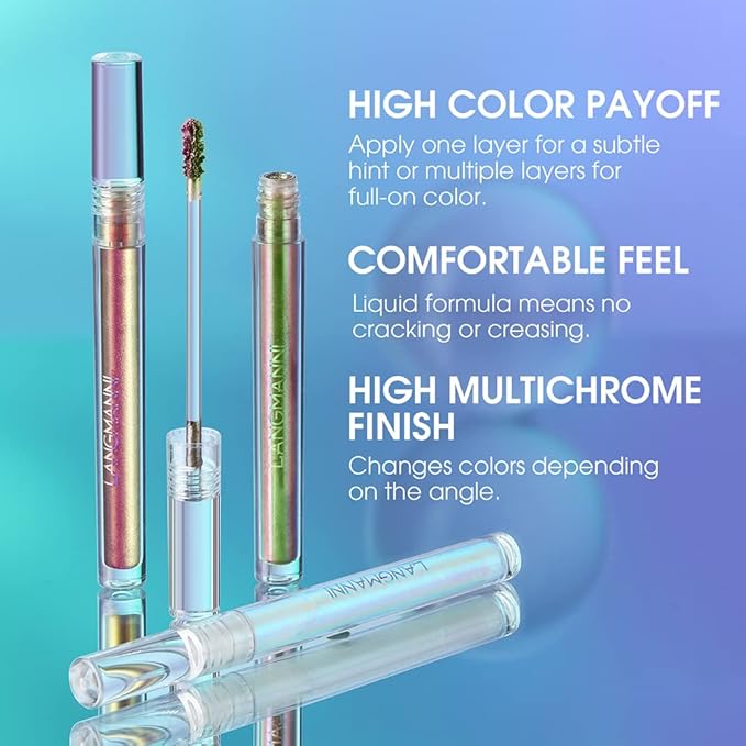 Jolilab Metallic Liquid Chameleon Eyeshadow, Multi-Dimensional Eye Looks, Long-lasting Holographic Glitter Multichrome Eyeshadows Makeup (#Peacock+#GX002)