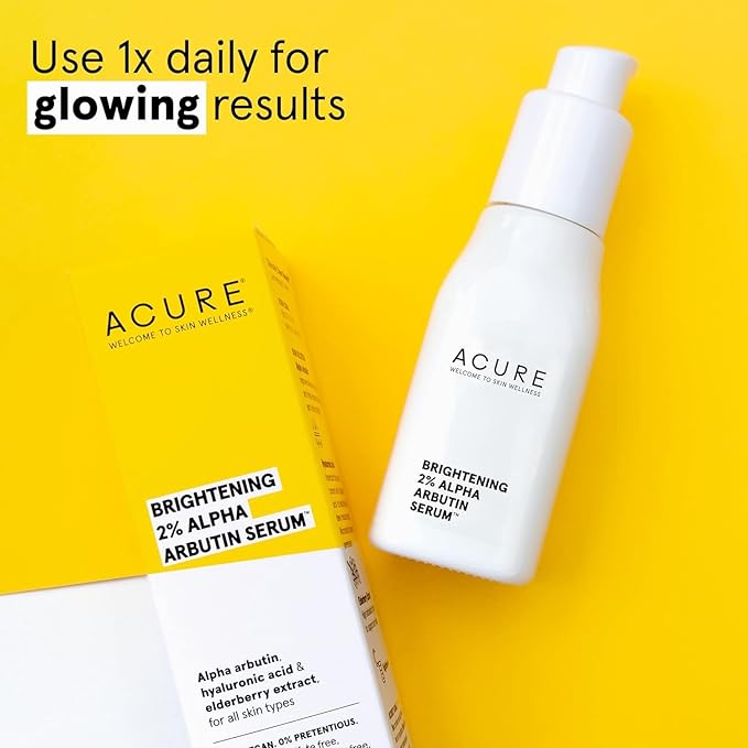 Acure Brightening 2% Alpha Arbutin Serum - Brighter Skin, Improve Dark Spots & Uneven Tone - 100% Vegan with Alpha Arbutin, Hyaluronic Acid & Elderberry Extract - Skincare For All Skin Types - 1 Fl Oz