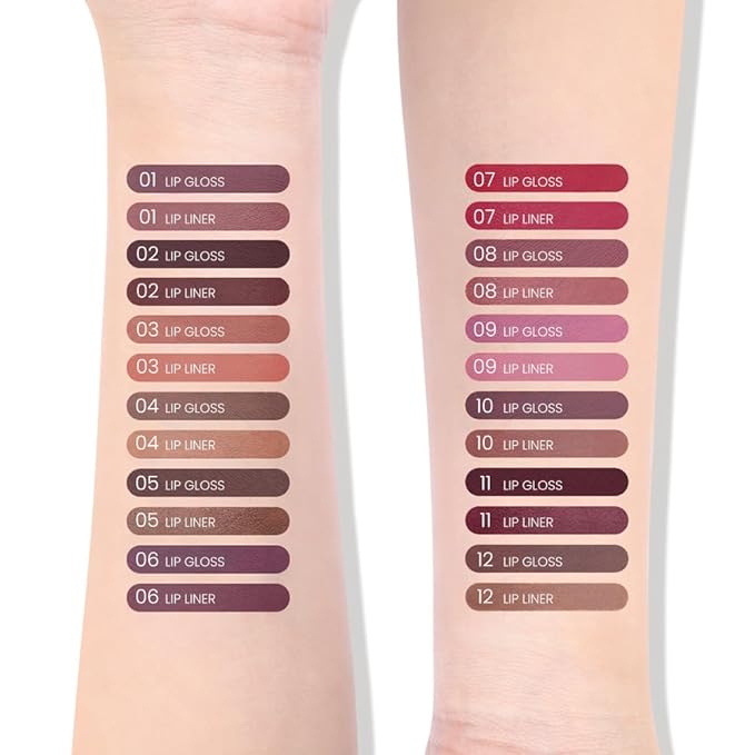 evpct Retractable 1Pcs Lip Liner Pencils and 1 Pcs Lip Gloss Makeup Set for Shaping & Sculpting Lips, Taupe Long-Lasting Waterproof Longwear Matte Rich Lip Colors Liner Crayon Liquid Lipstick 12#