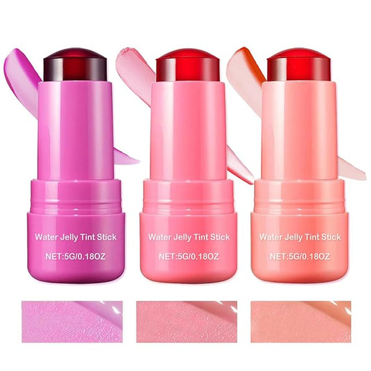 3 PCS Cooling Water Jelly Tint/Blush,Chill (Poppy Pink+Coral+Berry) Lip