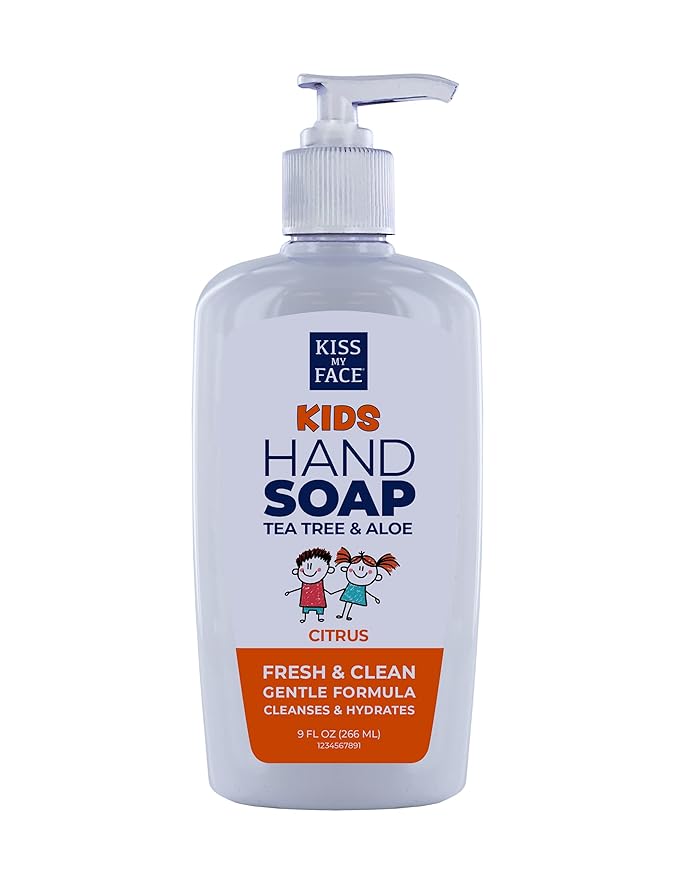 Kiss My Face Kids Hand Soap - Citrus Scent - Cleanse And Hydrate Skin - Vegan & Cruelty-Free - Easy To Use Hand Soap Pump - Added Tea Tree And Aloe - 9 fl oz Bottle