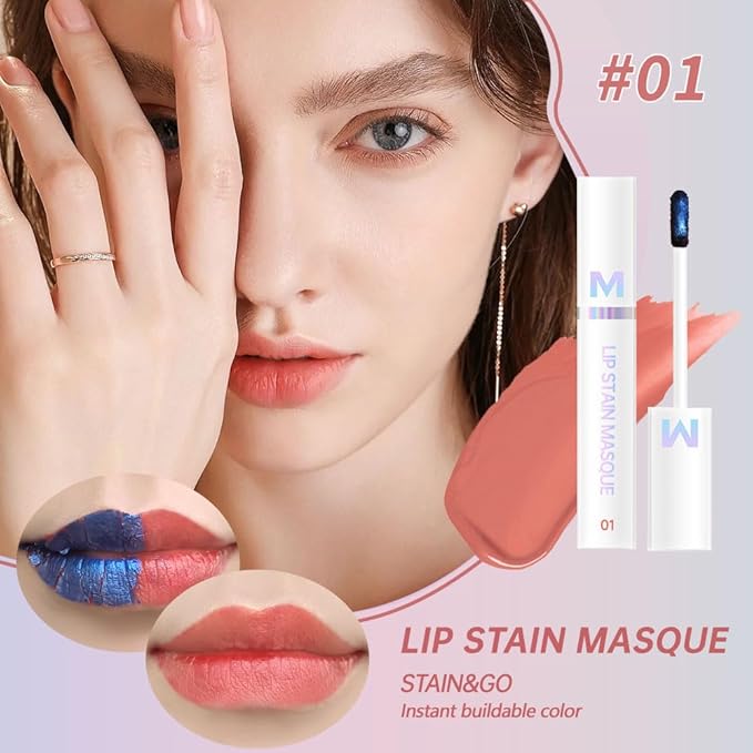 Matte Lip Gloss Peel Off Masque - Peel Off Lip Stain Tattoo, Peachy Rose Peel Off Lip Tint，Long Lasting Waterproof Transfer-proof Lip Mask Lip Stain Peel Off Lip Gloss,Stay Lip Makeup.01#