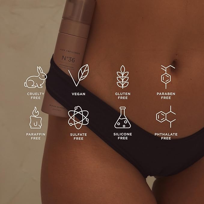 '+ Lux Unfiltered N°36 ORIGINAL Supernatural Tanning Mousse Foam in Blood Orange, Quick + Immediate Sunless Fake Tan, Self Tanner