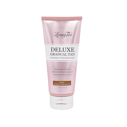 Loving Tan Deluxe Gradual Tan Lotion, Dark- Natural Looking Self Tanner, Professional Strength Sunless Tanner, 7+ Self Tanning Applications per Bottle- Cruelty Free, Naturally Derived DHA- 5.07 Fl Oz