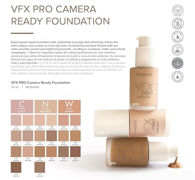 FARMASi Vfx Pro Foundation, Full Coverage Liquid Cream, Light 01 30 ml