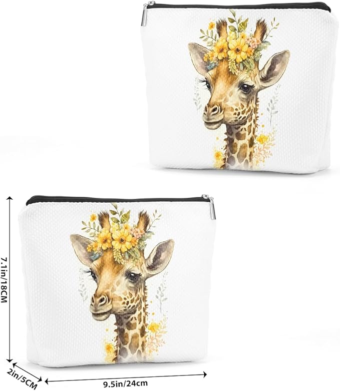 Floral giraffe elephant cosmetic bag