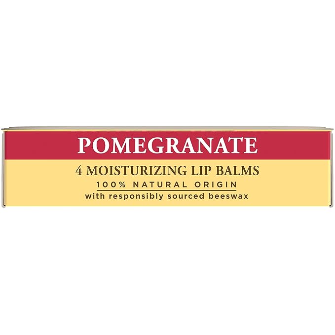 Burt's Bees Lip Balm - Pomegranate, Lip Moisturizer With Responsibly Sourced Beeswax, Tint-Free, Natural Origin Conditioning Treatment, 4 Tubes, 0.15 oz.