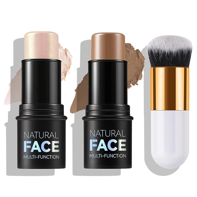 Bronzer Stick Highlighter Stick Cream Contour Stick Makeup,2PCS Beginner-Light Medium