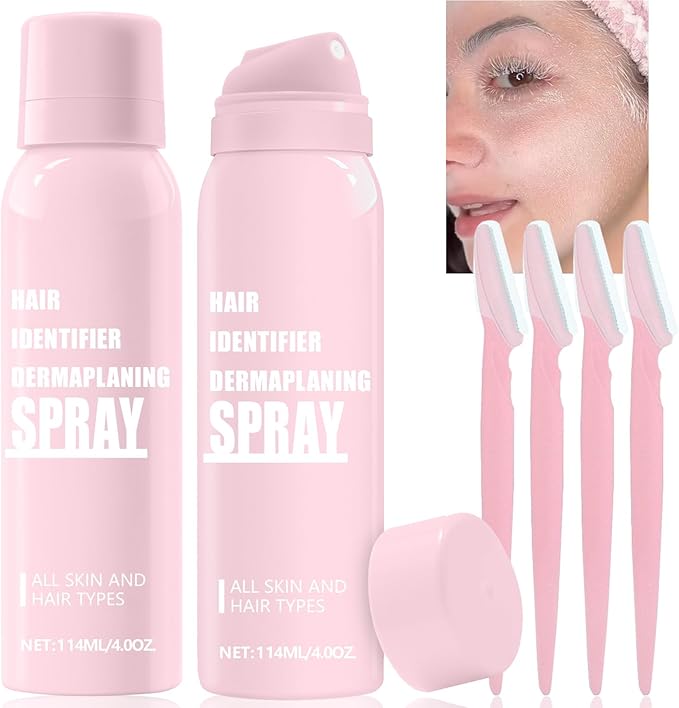 1PC Hair Identifier Spray for Face Shaving Dermaplaning Tool Skin Body for Women with 4 Face Razor for Skin Shaver Hair Removal Kit Suitable for all Skin Types