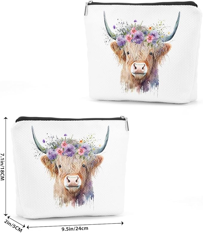 Western cosmetic bag highland cow