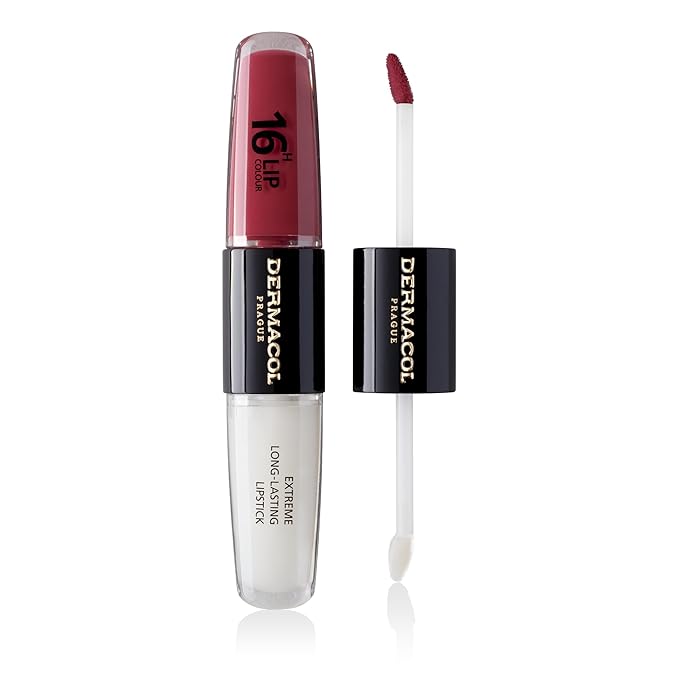 Dermacol NEW 16-Hour Lip Colour, Highly Pigmented Glossy Lip Stain, Two-Phase Lip Plumper Gloss, Kissproof Lip Makeup Products with Matte and Glitter Finish, n.6
