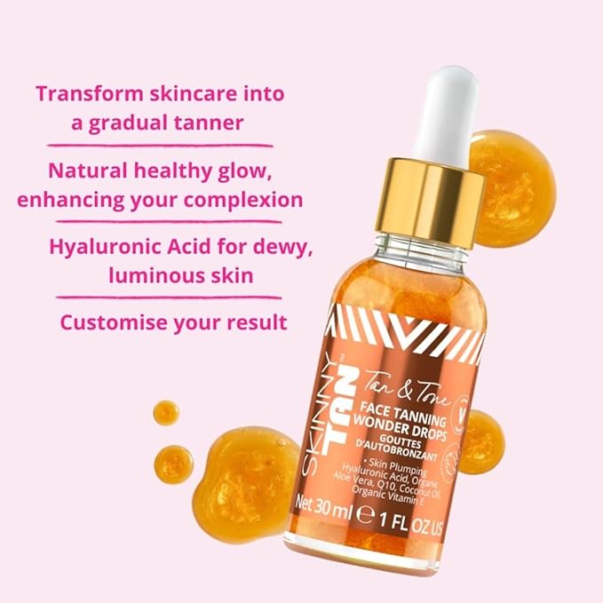 Skinny Tan Tan and Tone Self Tanning Drops for Your Face - Gradual Tan Drops Serum with Hyaluronic Acid - Transforms Skincare into Gradual Tanner - Helps Even Skin Tone and Enhance Complexion - 1 oz