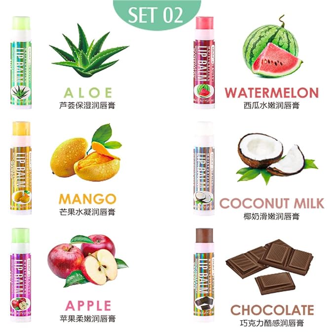 evpct 6Pcs Classic Fruit Flavour Flavored Moisturizing
