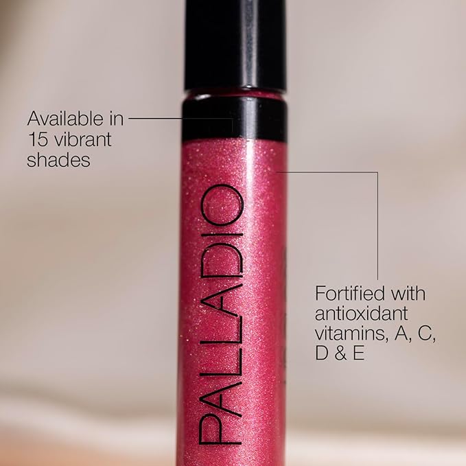 Palladio Lip Gloss, Non-Sticky Lip Gloss, Contains Vitamin E and Aloe, Offers Intense Color and Moisturization, Minimizes Lip Wrinkles, Softens Lips with Beautiful Shiny Finish, Passion Pink