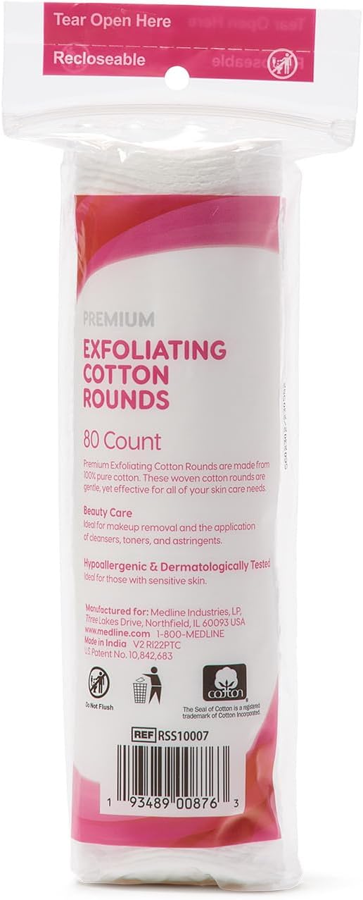 Simply Soft Hypoallergenic Exfoliating Dual Textured Cotton Rounds Pads, 80 Count (Pack of 6)