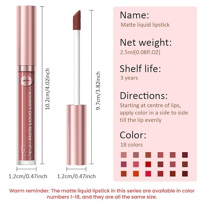 Matte Liquid Lipstick,Brown Purple Liquid Lip Stains, Long Lasting Waterproof Lip Gloss Makeup, Velvet Non-Stick Cup Lips Stain X-05#