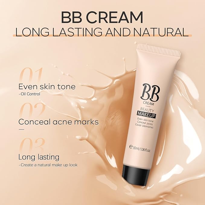 KWOLYKIM 2PCS Hydrating Makeup BB Cream, Tinted Moisturizer All Skin(Deep)