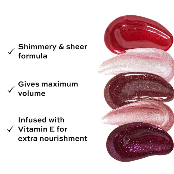 Revolution Shimmer Bomb Lip Gloss, Lip Tint Infused With Vitamin E, Shimmery Finish, Comes In 6 Colors, Sparkle
