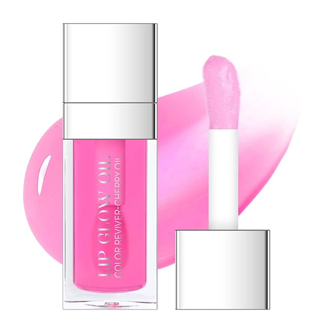 Hydrating Lip Glow Oil, Plumping Moisturizing Lip Oil Gloss, Smooth Lip Lines Plump Lip,Transparent Plumping Clear Glossy Tinted Balm Care 0.2Fl oz #Raspberry