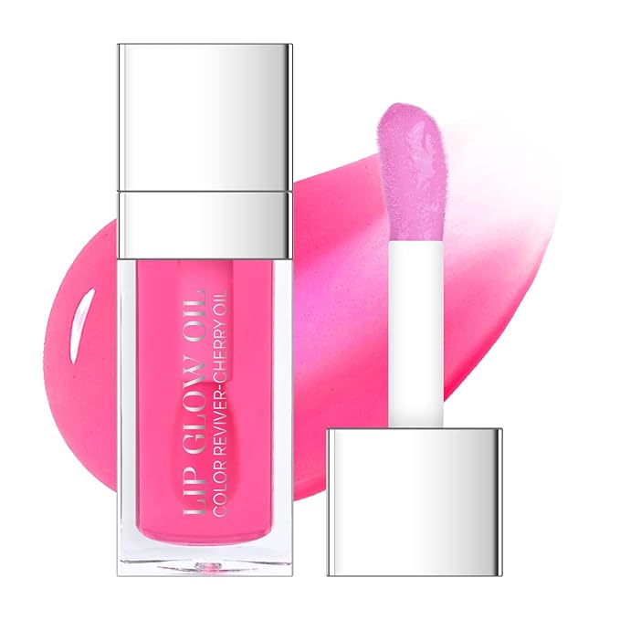 Hydrating Lip Glow Oil, Plumping Moisturizing Lip Oil Gloss, Smooth Lip Lines Plump Lip,Transparent Plumping Clear Glossy Tinted Balm Care 0.2Fl oz #Cherry