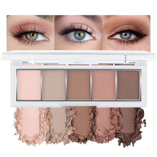evpct 5Colors Matte Nude Eye Shadow Palette Makeup for Older Women, Nude Pink Brown Taupe Neutral Matte Smokey Cream Mini Eyeshadow Palette for Blue Green Eyes, Contour Makeup Palettes sombras de ojos
