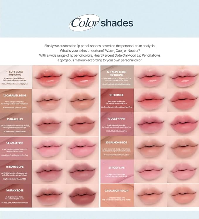 Heart Percent Dote On Mood Lip Liner Pencil, Long-Lasting Creamy Lip Crayon Smooth Lipliner Retractable Lipstick Overlip Line Color 0.8g, #19. Dusty Pink