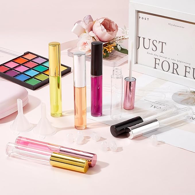 GORGECRAFT 8PCS 10ml Empty Lip Gloss Tubes with Wand Tip Refillable Lipgloss Balm Bottle Clear Plastic Cosmetic Gloss Container Lipstick Bottle with Droppers Funnel for Travel DIY Lip Samples