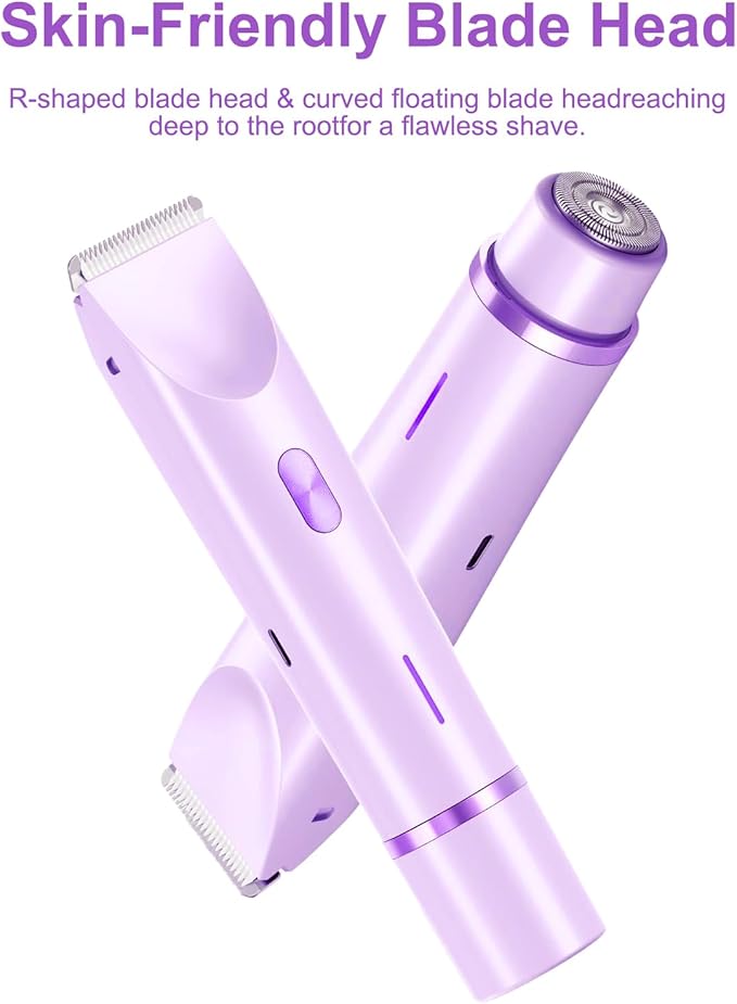 2025 New 2-in-1 Bikini Trimmer & Electric Shaver for Women - Cordless Wet/Dry Electric Razor Kit, Waterproof Hair Removal for Face/Lips/Underarms/Legs/Pubic Areas (Purple)