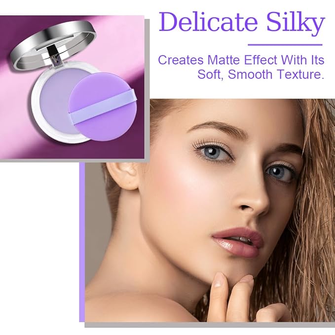 2PCS Oil Control Face Pressed Powder, Lavender Face Cosmetics