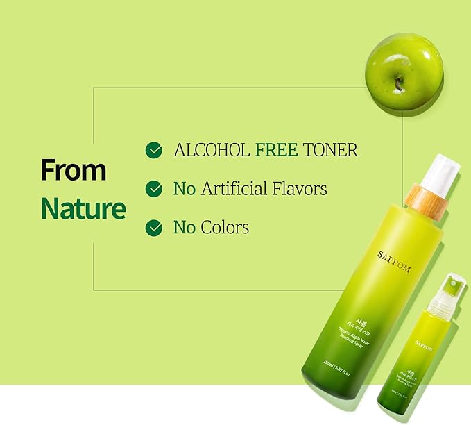 Green Apple, SAPPOM Apple Water Soothing Spray Mist, for All Skin Types, After Shave, Refresh and Hydrating Toner, Natural Herbal Care