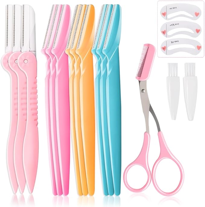 12 Pcs Eyebrow Razor, Face Razors for Women, Exfoliating Trimmers, Eyebrow Grooming Shaper for Women, Peach Fuzz, Hair Removal, Facial Razors Dermaplane Glow Razor