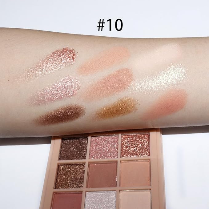 9Colors Nude Champagne Gold Rose Brown Colorful Glitter Eyeshadow Palette Makeup,Korean Natural Neutral Rainbow Eyeshadow Palettes Highly Pigmented Naturing-Looking Long Lasting Waterproof Blendable